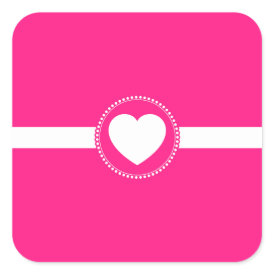 Cute White Heart in Scalloped Circle on Hot Pink Square Sticker