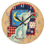Cute White Kitten and Patchwork Round Wallclock