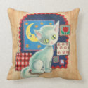Cute White Kitten and Quilt Patchwork Art throwpillow