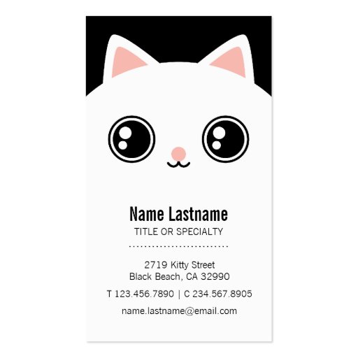 Cute White Kitty Cat Face Business Card Template
