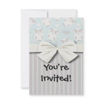cute white owl pattern and stripes invitation