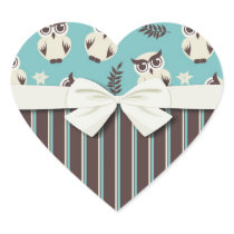 cute white owl pattern and stripes heart stickers