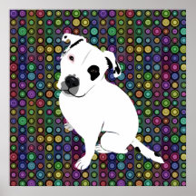 Cute White Pitbull Puppy on Circle Pattern Posters