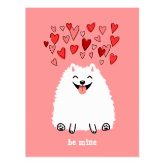 Cute White Pomeranian Valentine Be Mine Post Card