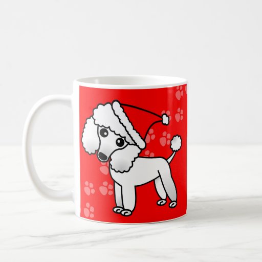 Cute White Poodle Cartoon Santa Hat Coffee Mug | Zazzle