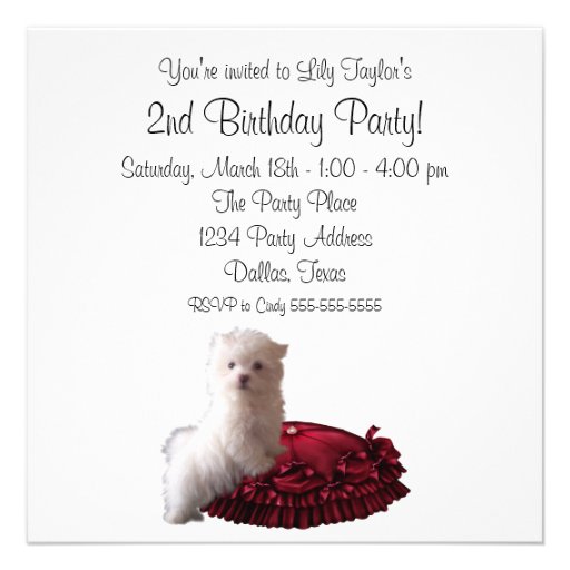 Cute White Puppy Birthday Party Invitations