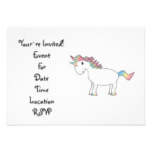 Cute white rainbow unicorn personalized invitation