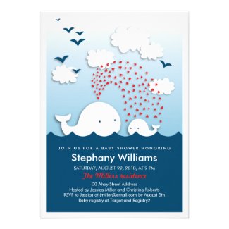 Cute White Whales Stylish Baby Shower Invite
