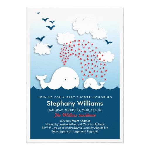 Cute White Whales Stylish Baby Shower Invite (front side)