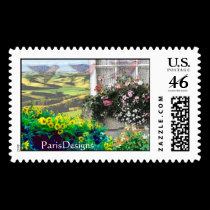 cute window spring flowers postage