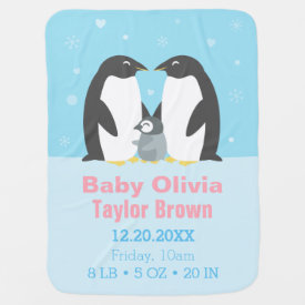Cute Winter Penguin Family Baby Blanket