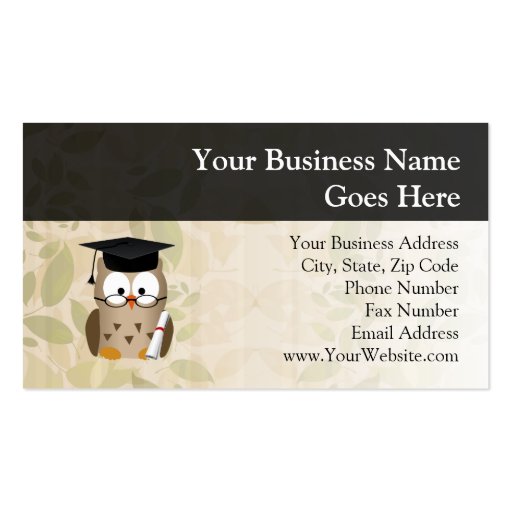 Cute Wise Owl Graduate Business Card Template (front side)