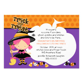 Cute Witch and Candy Halloween Birthday Personalized Invite