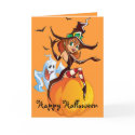 Cute Witch and Ghost Halloween Card