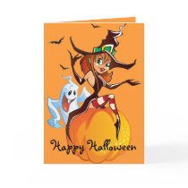 Cute Witch and Ghost Halloween Card by kidsonly Cute Witch and Ghost Halloween Card