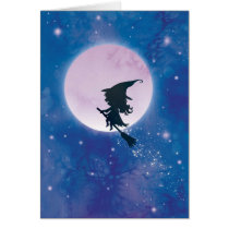 Cute Witch on the Moon card cards
