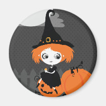 Cute Witch Orange Pumpkin Magnet magnets