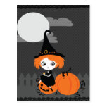 Cute Witch Orange Pumpkin Postcard
