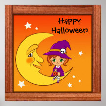 Cute Witch sitting on the moon Poster