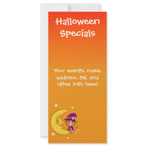 Cute Witch sitting on the moon Customized Rack Card