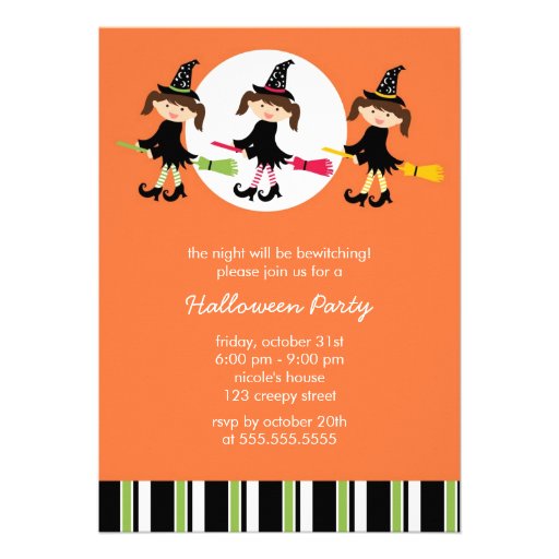 Cute Witches Halloween Party Invitations