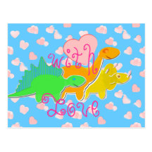 Cute With Love Dinosaurs Hearts Pattern Postcard