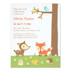 Cute Woodland Animal Baby Shower 4.25x5.5 Paper Invitation Card
