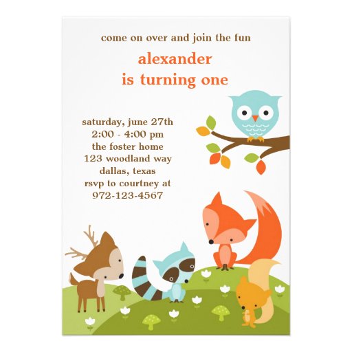 Cute Woodland Animal Invitations (front side)