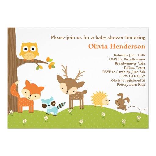Cute Woodland Animal Invitations (front side)