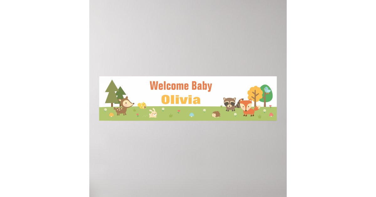 Cute Woodland Animal Themed Baby Shower Banner Poster Zazzle