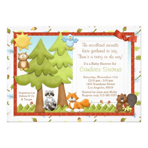 Cute Woodland Animals Baby Shower Invitation (front side)