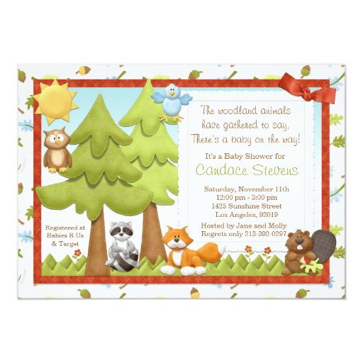 Cute Woodland Animals Baby Shower Invitation 5quot; X 7quot; Invitation Car