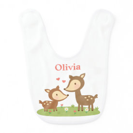 Cute Woodland Deer Mother and Child For Babies Baby Bibs