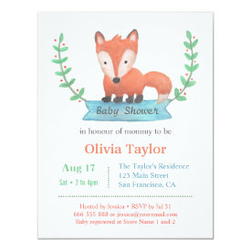 Cute Woodland Fox Baby Shower Invitations