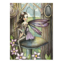 Cute Woods Fairy on Mushroom Flower Faeri Post Cards