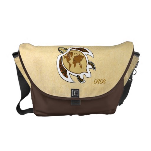Cute World Map Turtle On Rickshaw Messenger Bag