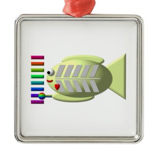 Cute X-ray fish playing the xylophone ornament