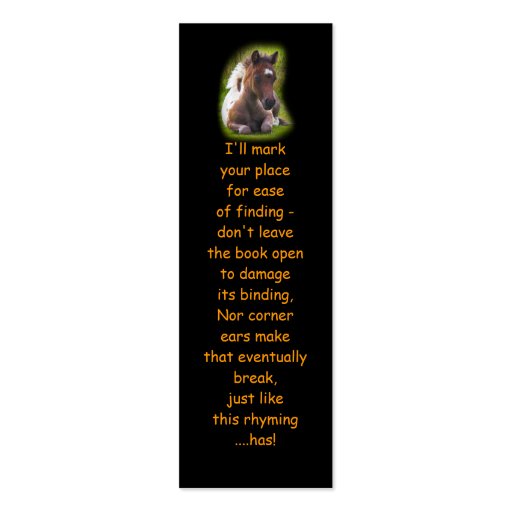 Cute Yearling Foal bookmarks Business Card Templates (front side)