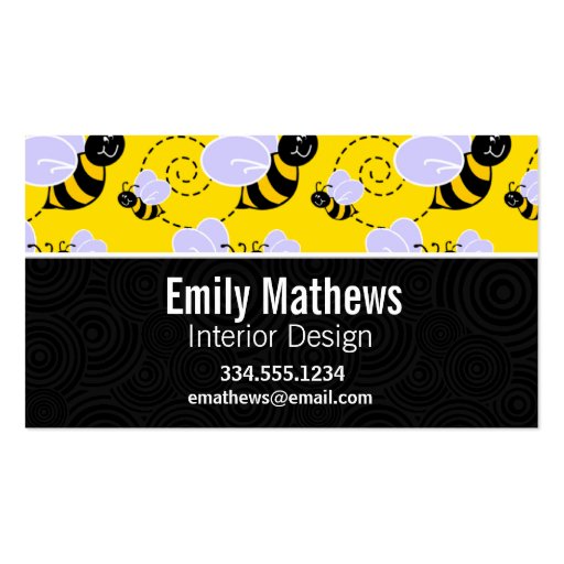 Cute Yellow & Black Bee Business Cards (front side)