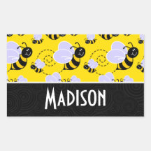 Cute Yellow & Black Bee Rectangular Stickers