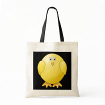 Cute Yellow Chick. Little Bird on Black. Bags