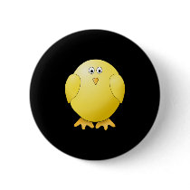 Cute Yellow Chick. Little Bird on Black. Pinback Button