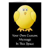 Cute Yellow Chick. Little Bird on Black. Greeting Card