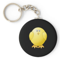 Cute Yellow Chick. Little Bird on Black. Keychain