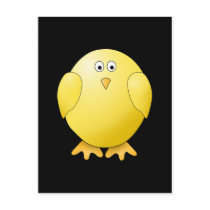 Cute Yellow Chick. Little Bird on Black. Postcard