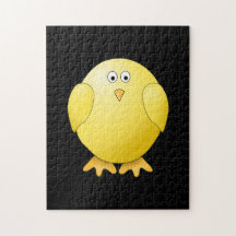 Cute Yellow Chick. Little Bird on Black. Jigsaw Puzzles