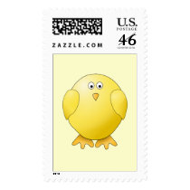 Cute Yellow Chick. Little Bird. Postage Stamp