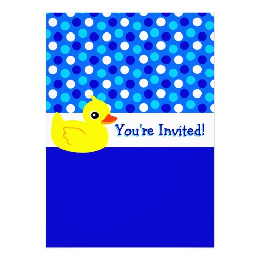 Cute Yellow Ducky on Blue Dots Baby Shower Invite