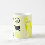 Cute Yellow High Heel Peace Love Shoes mugs