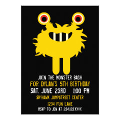 Cute Yellow Monster Birthday Party Invitations